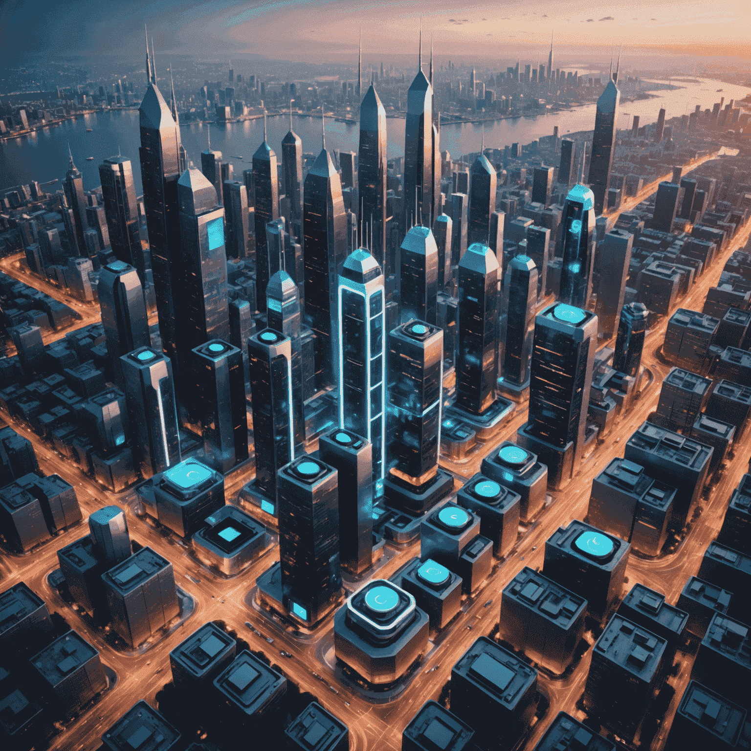 A futuristic cityscape with 5G towers and connected devices, showcasing the interconnected world of 5G technology