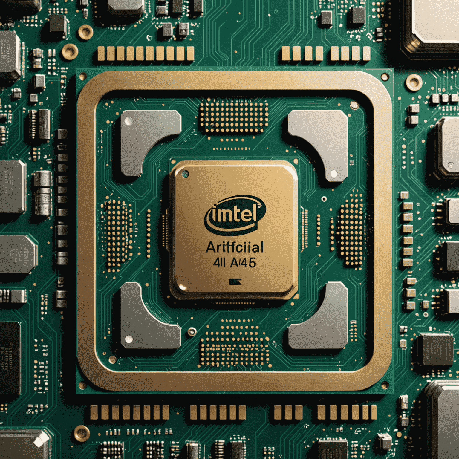 A close-up of a modern computer processor with visible AI cores, showcasing the integration of artificial intelligence directly into computing hardware